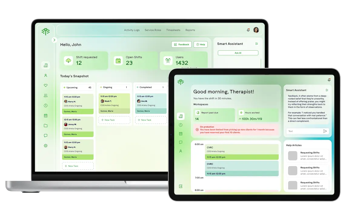 Therappy dashboard on laptop and tablet
